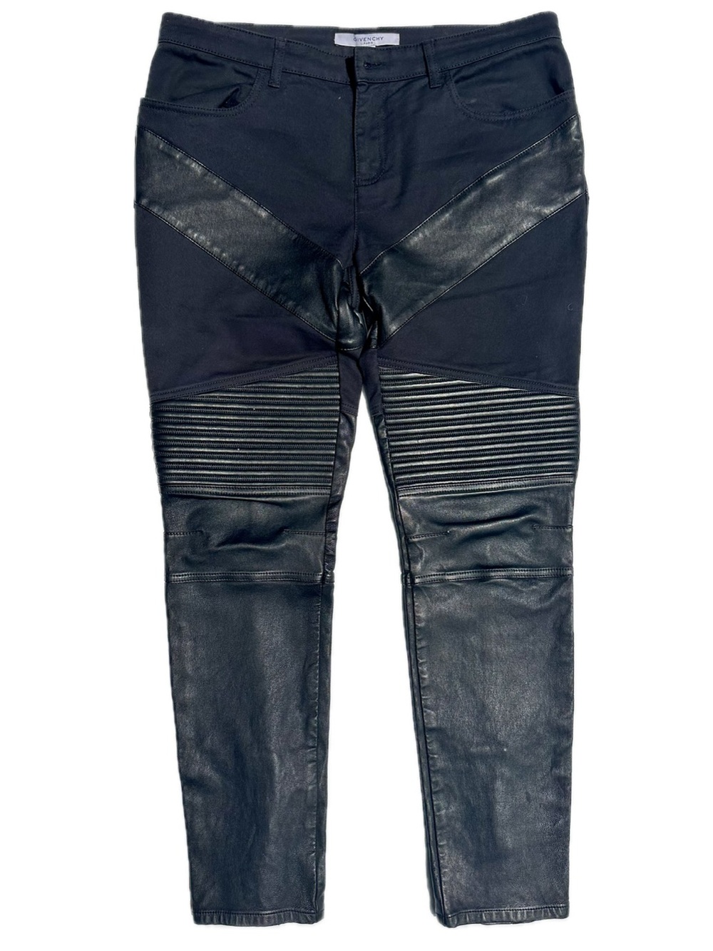 Givenchy Lambskin Leather Panel Black Moto-Style Pants Jeans, 10